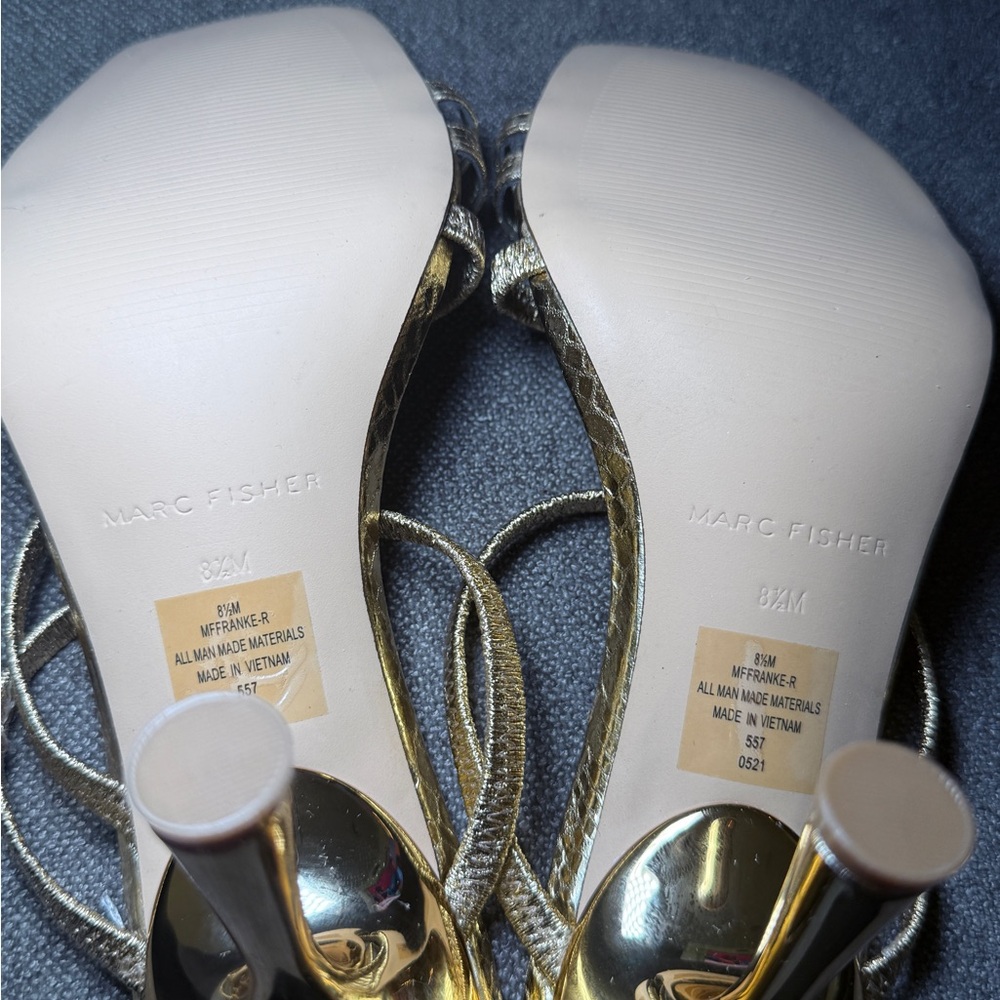 Marc Fisher Gold Strappy Heeled Sandals – Size 8.5 - Picture 6 of 7